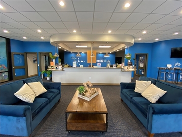 Waiting area and reception center at Sealy Kids Dentistry