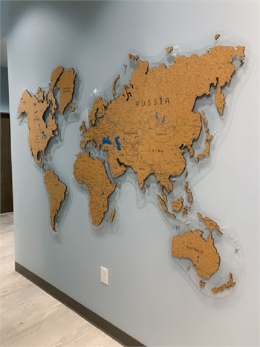 World map in the hallway at O2 Dental Group of Durham NC