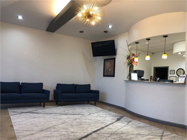 Reception and waiting area at Dallas dentist Glow Dental and Implant Center