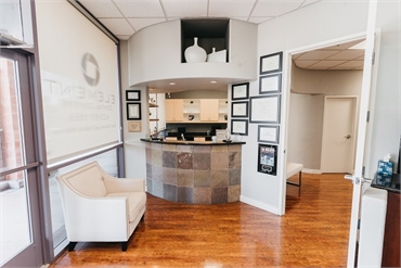 Reception center and waiting area at Element Dental by Nicholas Pile DMD